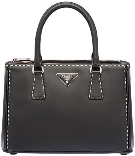 prada hand-stitched city calf leather tote bag|PRADA City Calf Hand Stitched Medium Galleria Double Zip Tote .